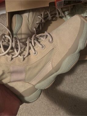 Yeezy Combat Boots in Beige with Light Olive Sole